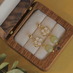 Tridacna Stone Flower Jade Bead Blessing Drop Earrings
