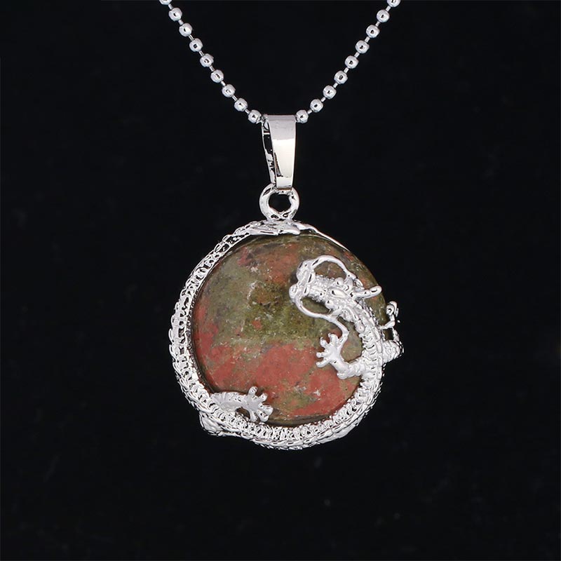 Chinese Dragon Natural Quartz Crystal Healing Energy Necklace Pendant