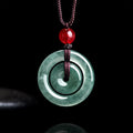 Green Jade Double Peace Buckle Abundance Necklace Pendant
