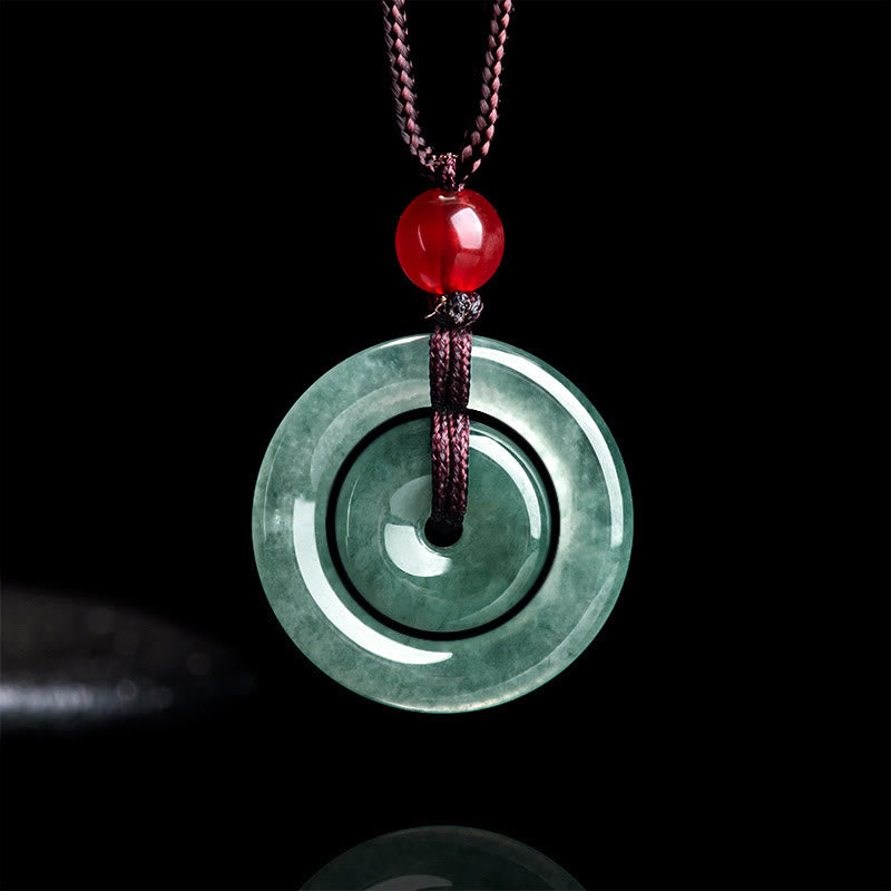 Green Jade Double Peace Buckle Abundance Necklace Pendant