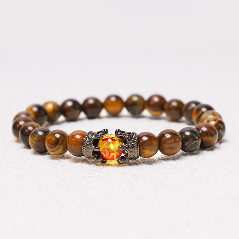 Natural Stone King & Queen Crown Healing Energy Beads Couple Bracelet