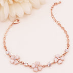 Pink Crystal Four Leaf Clover Love Chain Bracelet