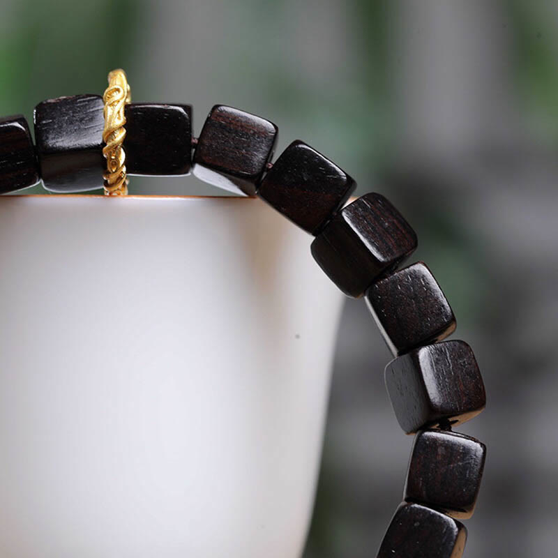 Tibetan Ebony Wood Square Beads Peace Calm Bracelet
