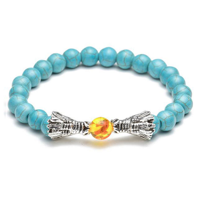 White Turquoise Lava Rock Dragon Blessing Beaded Bracelet