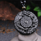 Bagua Dragon Phoenix Obsidian Fulfilment Pendant Necklace