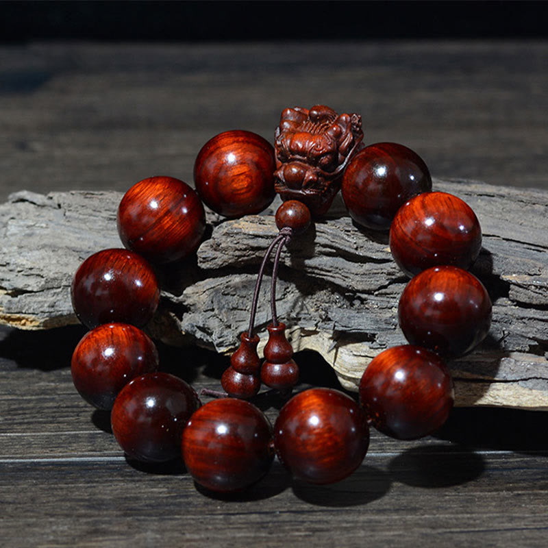 Rosewood Green Sandalwood Small Leaf Red Sandalwood Dragon Carved Protection Bracelet