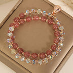Strawberry Quartz White Crystal Money Bag Charm Positive Bracelet