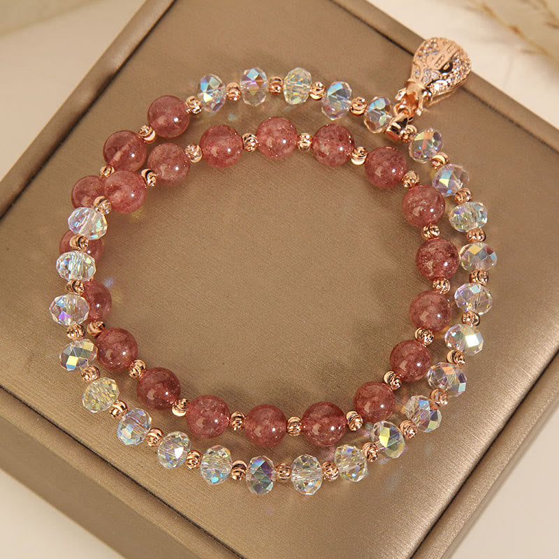 Strawberry Quartz White Crystal Money Bag Charm Positive Bracelet