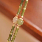 14K Copper Plated Peridot Hetian Jade Bamboo Pattern Luck Bracelet