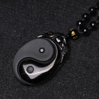 Natural Black Obsidian Yin Yang Fulfilment Strength Necklace Pendant