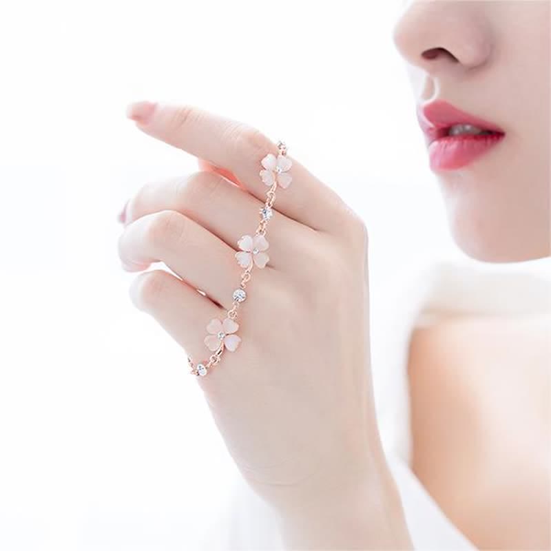 Pink Crystal Four Leaf Clover Love Chain Bracelet