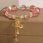 Natural Strawberry Quartz Healing Positive Butterfly Charm Bracelet
