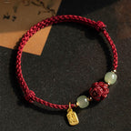 Natural Cinnabar Chinese Zodiac Hetian Jade Fu Character Luck Rope Bracelet