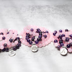 Natural Rose Quartz & Amethyst Mala Bead Lotus Pendant Bracelet