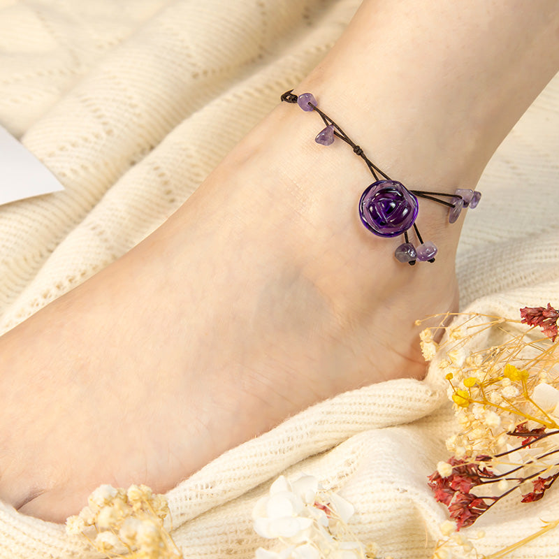 Amethyst Pink Crystal Green Aventurine Rose Inner Peace Healing Anklet