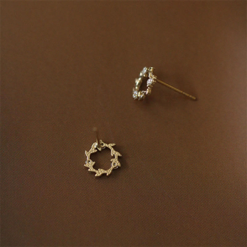 925 Sterling Silver Posts Copper Metal Tiny Wreath Stud Blessing Flower Earrings