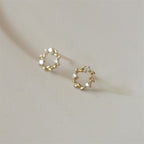 925 Sterling Silver Posts Copper Metal Tiny Wreath Stud Blessing Flower Earrings