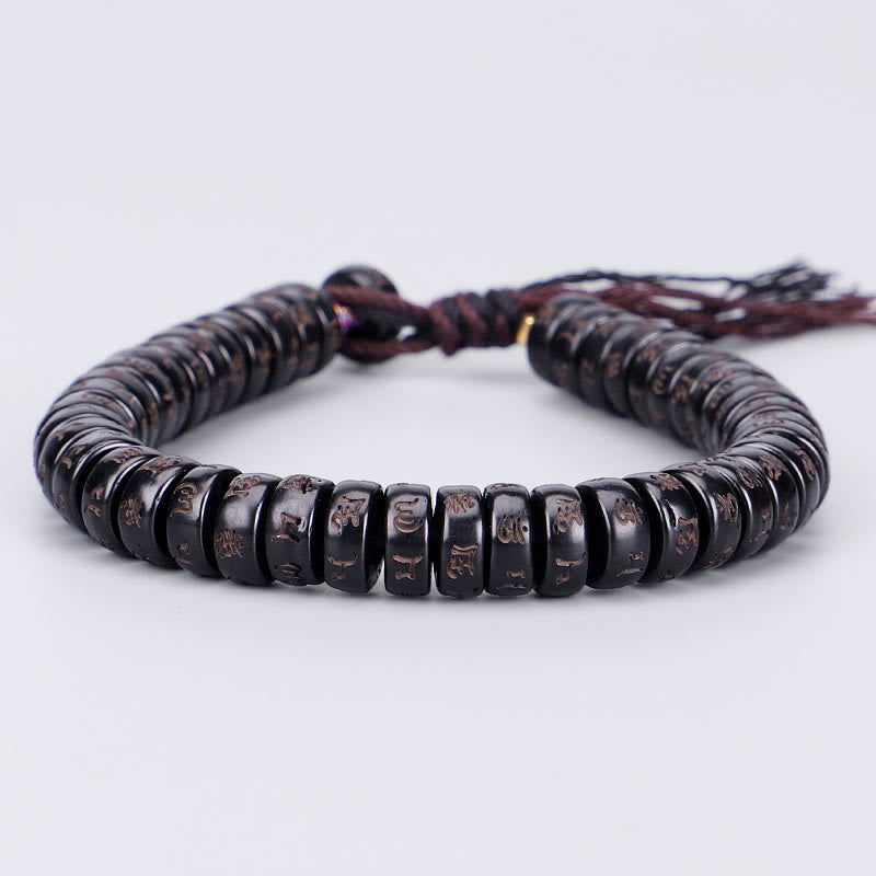 Tibetan Coconut Shell Beads Engraved Om Mani Padme Hum Mantra Positive String Bracelet
