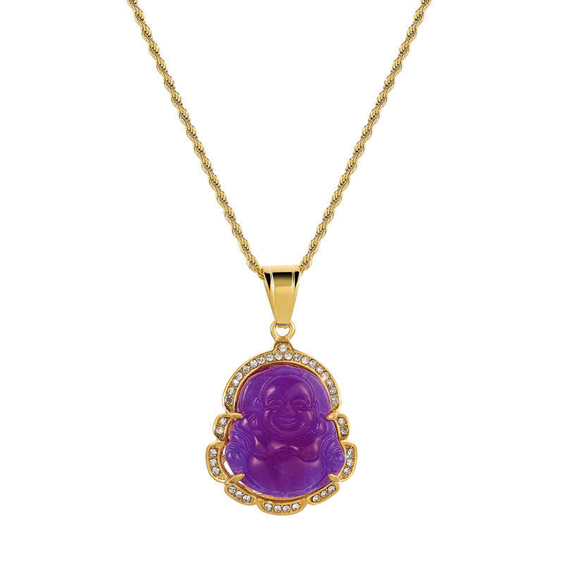 18K Gold Filled Laughing Buddha Jade Luck Necklace Chain Pendant