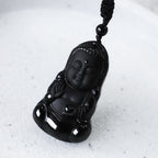Natural Black Obsidian Crystal Buddha Strength Protection Amulet Lucky Charm Pendant Necklace
