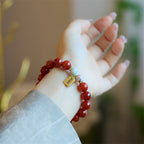 Natural Red Agate Peace Talisman Fu Character Dragon Tail Confidence Charm Bracelet