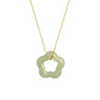 Dainty Hetian Jade Cyan Jade Luck Floral Charm Necklace Pendant