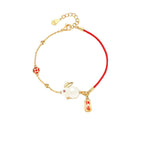 Year of the Rabbit White Jade Happiness Red String Chain Bracelet