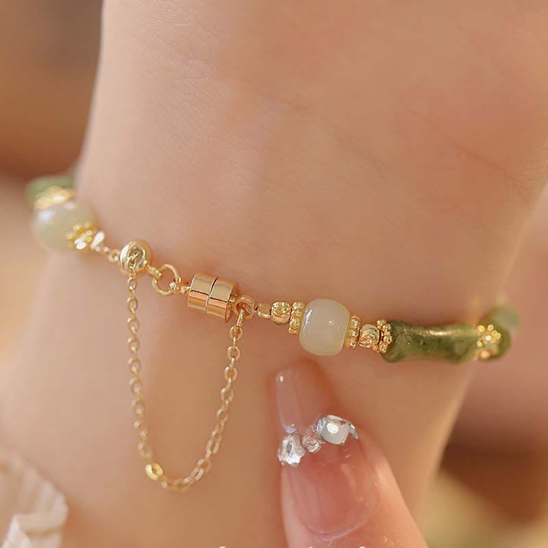 Jade Bamboo Leaf Lily Of The Valley Pattern Luck Abundance Bracelet