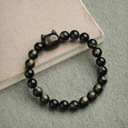 Gold Sheen Obsidian Silver Sheen Obsidian Lovely Paw Lucky Cat Protection Bracelet