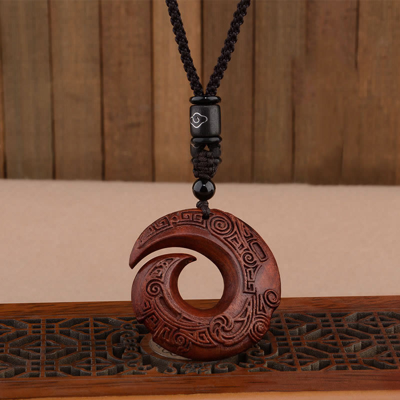 Small Leaf Red Sandalwood Ebony Wood One's Luck Improves Design Pattern Protection Necklace Pendant