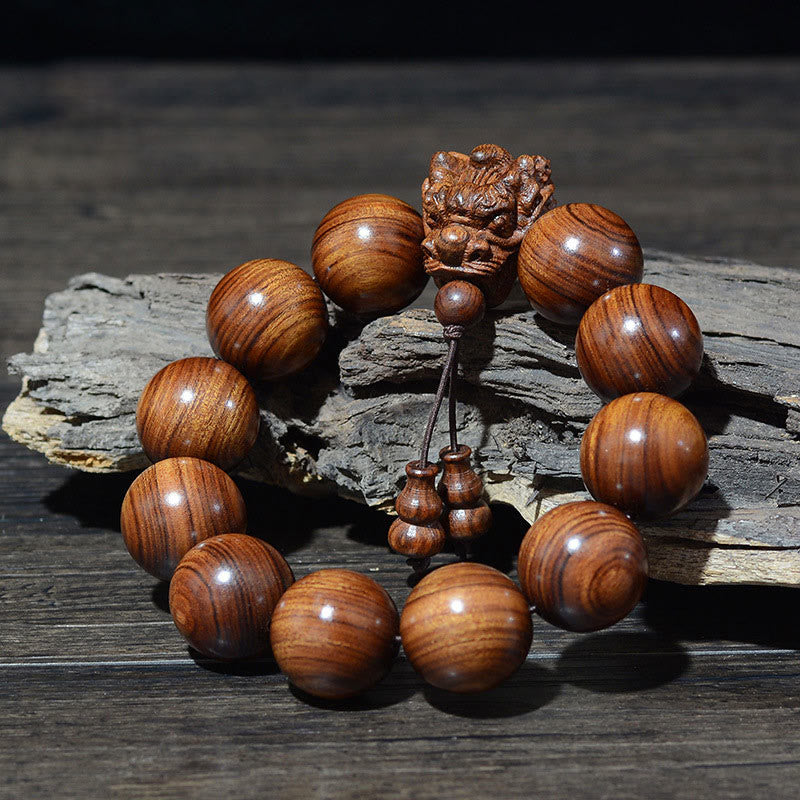 Rosewood Green Sandalwood Small Leaf Red Sandalwood Dragon Carved Protection Bracelet