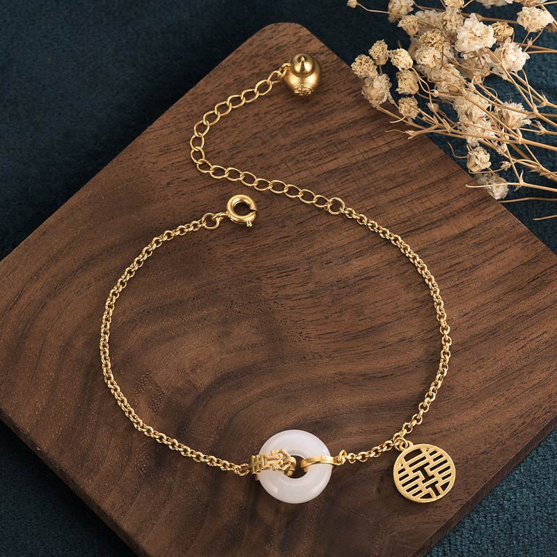 White Jade Double Happiness Fortune Bracelet