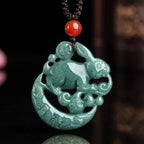 Year of the Rabbit Jade Luck Crescent Moon Necklace Pendant