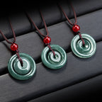 Green Jade Double Peace Buckle Abundance Necklace Pendant