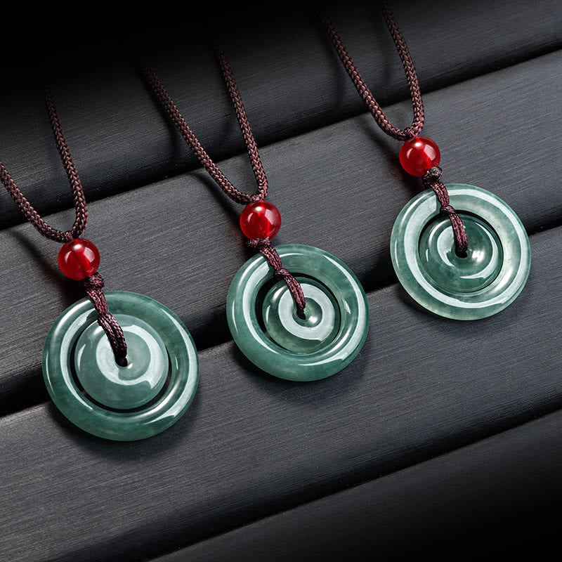 Green Jade Double Peace Buckle Abundance Necklace Pendant