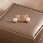 18k Gold Plated Pearl Butterfly Love Freedom Stud Earrings
