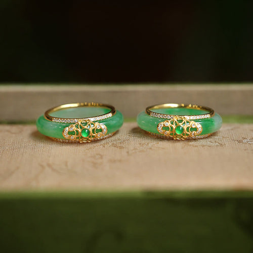 18K Gold Plated Natural Green Chalcedony Strength Ring