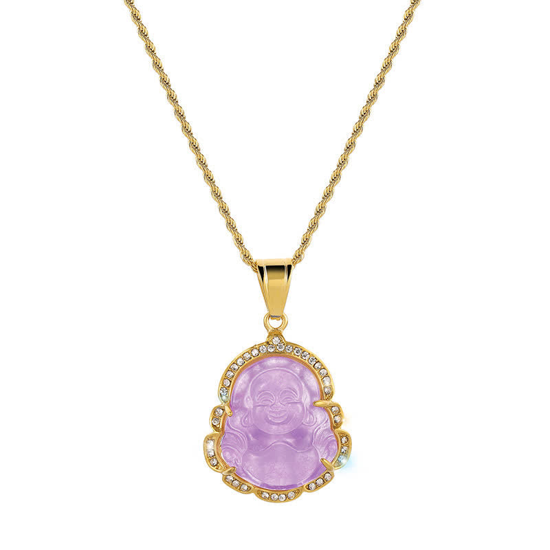 18K Gold Filled Laughing Buddha Jade Luck Necklace Chain Pendant