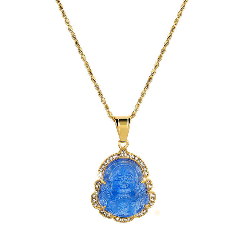 18K Gold Filled Laughing Buddha Jade Luck Necklace Chain Pendant