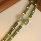 14K Copper Plated Peridot Hetian Jade Bamboo Pattern Luck Bracelet
