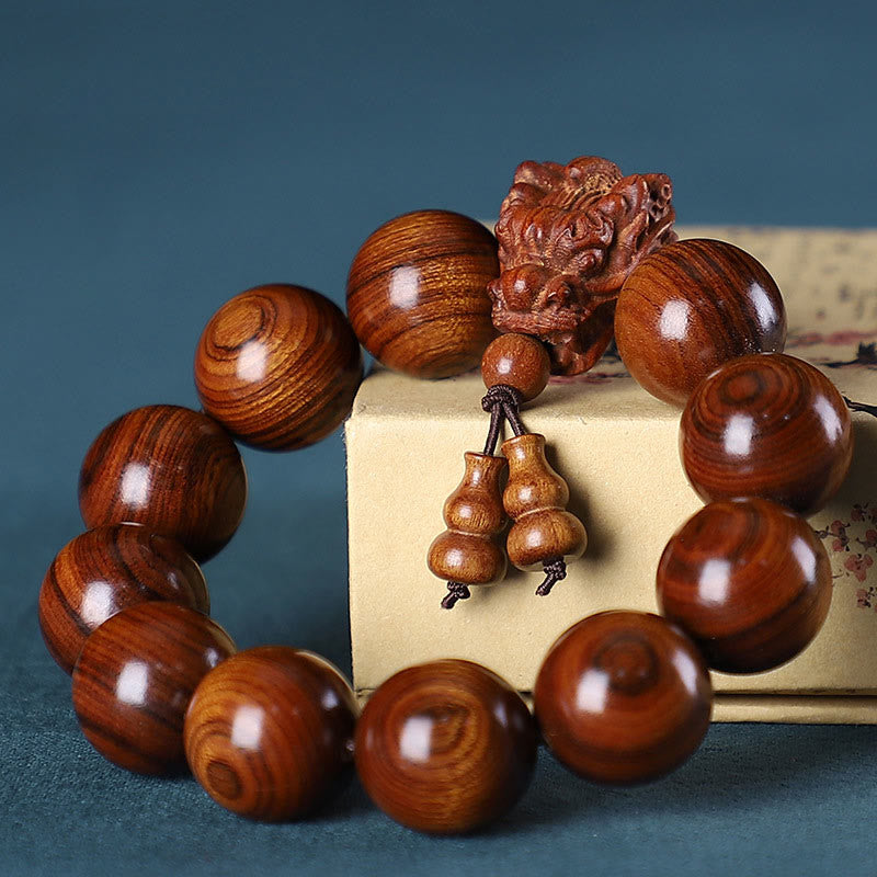 Rosewood Green Sandalwood Small Leaf Red Sandalwood Dragon Carved Protection Bracelet