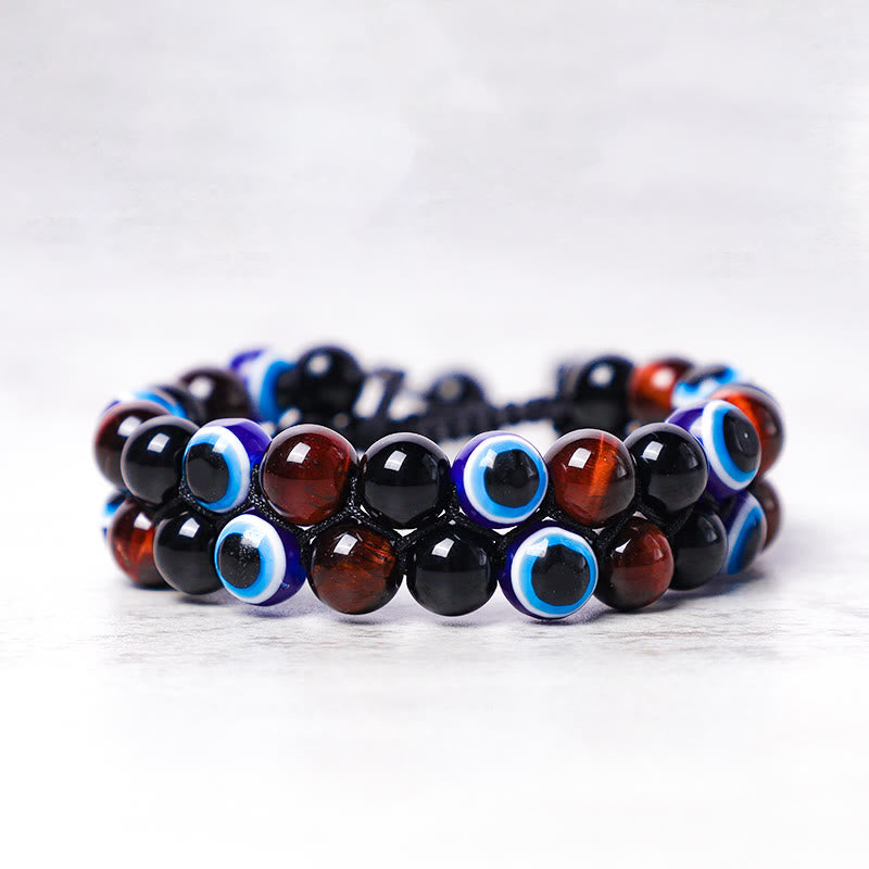 Evil Eye Hematite Tiger Eye Protection Beaded Bracelet