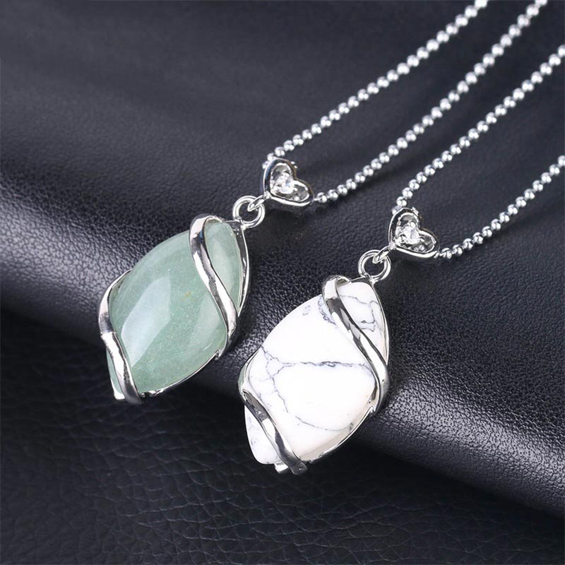 Marquise Pattern Natural Crystal Stone Charm Necklace Pendant