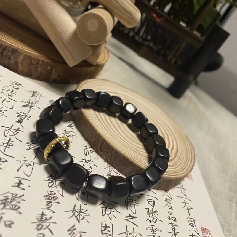 Tibetan Ebony Wood Square Beads Peace Calm Bracelet