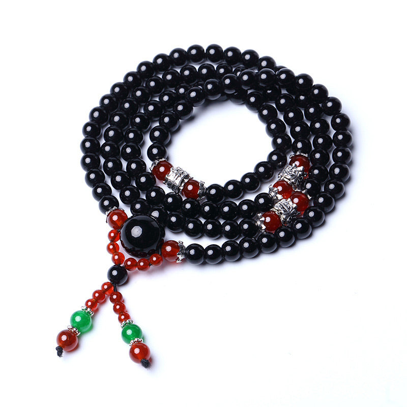 108 Beads Natural Black Obsidian Tiger Eye Mala Bracelet