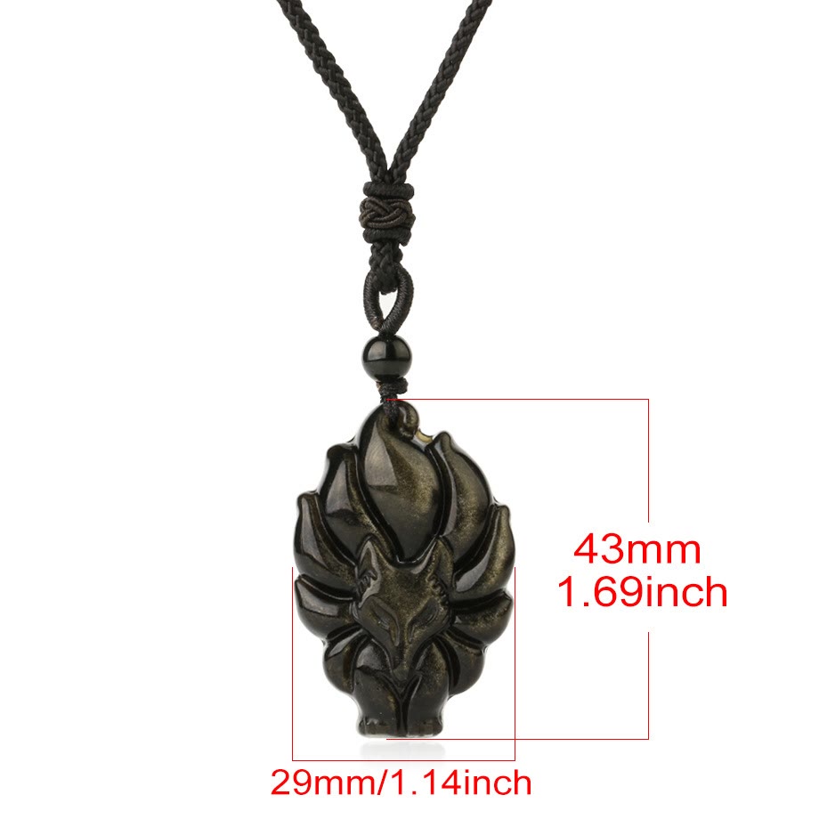 Natural Fluorite Gold Sheen Obsidian Fox Pendant Protection Necklace