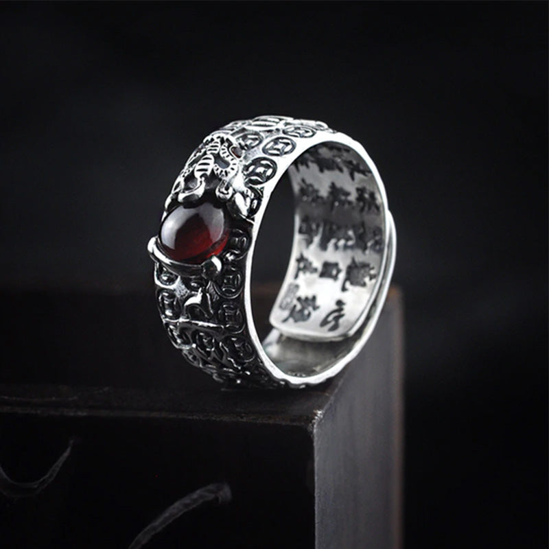 Feng Shui PiXiu Red Garnet Wealth Ring