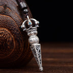 Tibetan Om Mani Padme Hum Dorje Vajra Design Wisdom Rotatable Necklace Pendant