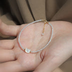 14K Gold Plated Black Spinel White Crystal Cute Cat Tridacna Stone Healing Bracelet