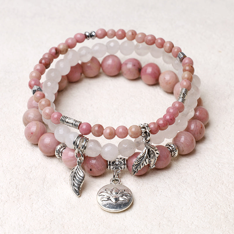 3PCS Natural Quartz Crystal Beaded Healing Energy Lotus Bracelet
